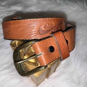 Vintage Nike Brown Leather Belt Tooled Logo Swoosh